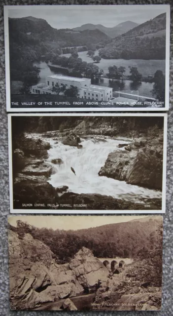 1906-5? 3x Vintage Pitlochry Tummel Salmon Clunie Power House Postcard Scotland