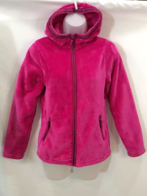 Lands End Girls Softest Fleece Jacket Size L (14) Pink  Full Zip Hooded Pockets