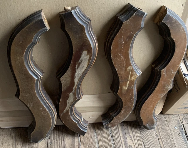 4 Vtg curved Wood Architectural Salvage Pediments corbels Repurpose crafts 19” T