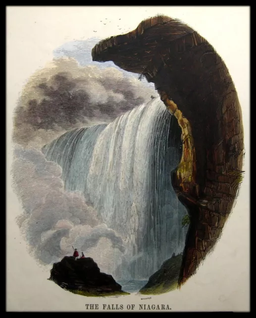 NIAGARA FALLS, USA - CANADA.Originaler kolorierter Holzstich 1880