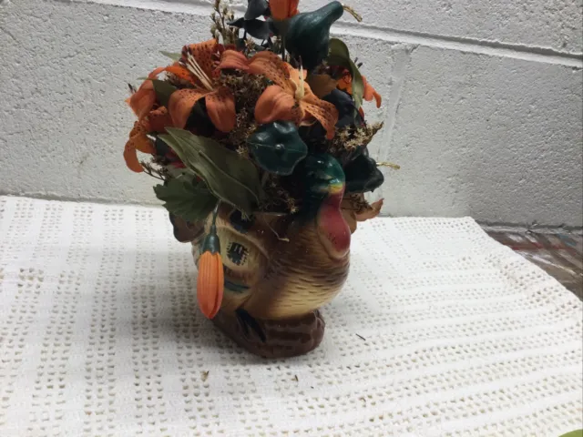 Vtg Turkey Planter Giftwares co Nancy Pew japan Fall Floral Planter 6x5