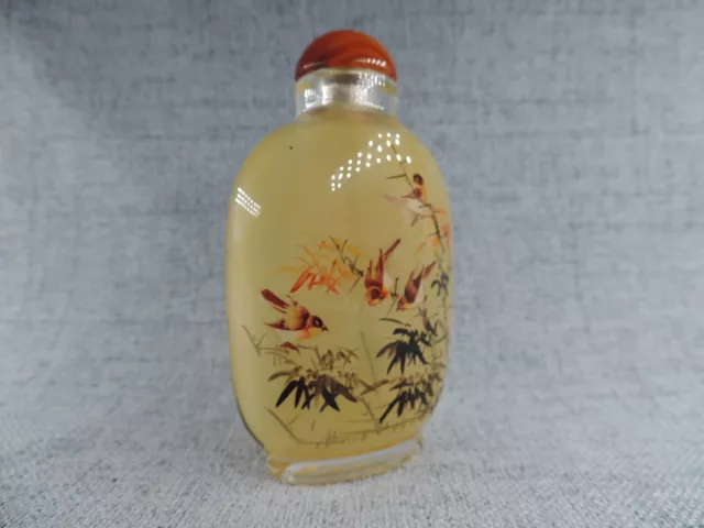 Chinese Handmade Inside Painted Bird Pattern Glass Snuff Bottle 3