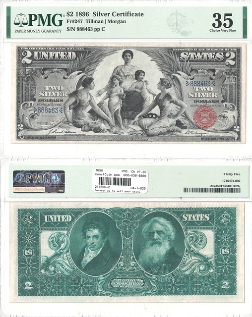 1896 $2 Silver Certificate "Educational Series" Fr 247 PMG Choice Very Fine-35