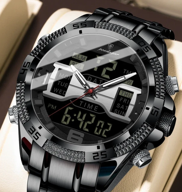 Montre Homme Quartz Édition Exclusive - Bracelet Acier Inox & Cadran Noir - Style Décontracté