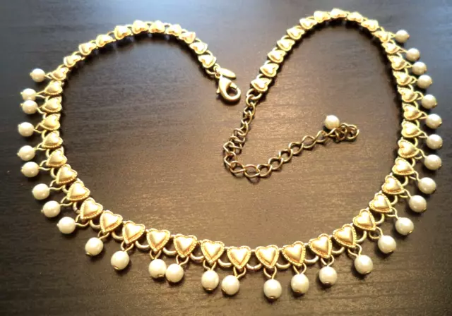 Stunning Vintage Estate Signed Avon Gold Tone Heart Pearl 18" Necklace!!! 1559U