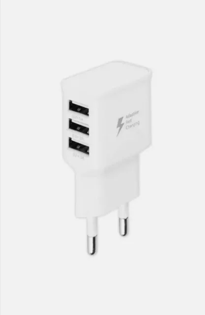 Cargador Pared Enchufe Casa 2A Triple 3 Puertos Usb Blanco Movil Samsung Iphone