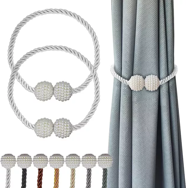 2 Pcs Magnetic Curtain Tiebacks Tie Backs Buckle Clips Weave Rope Holdbacks New
