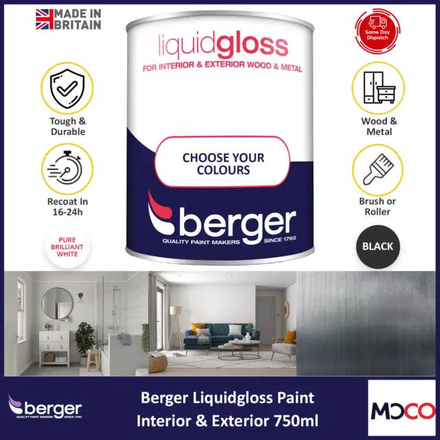 Berger Liquid Gloss For Interior Exterior Wood Metal Surface Paint 750ml