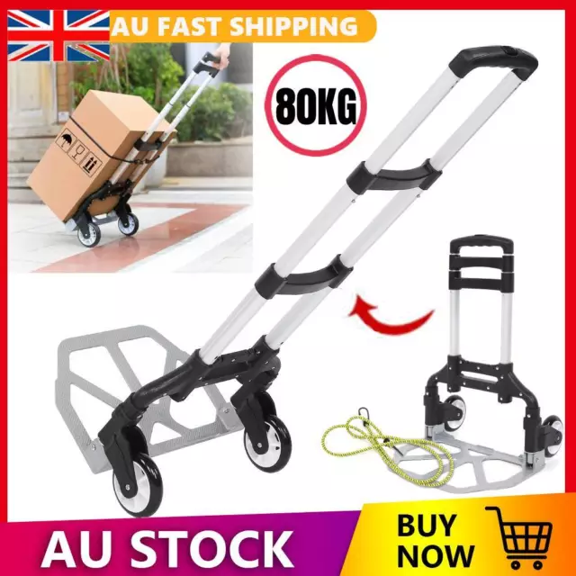 80KG Folding Compact Aluminium Hand Truck Trolley Luggage Cart Foldable Wheels