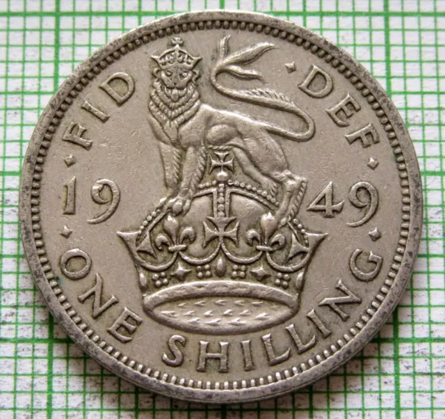 GREAT BRITAIN GEORGE VI 1949 ONE SHILLING, English Crest - Lion atop Crown