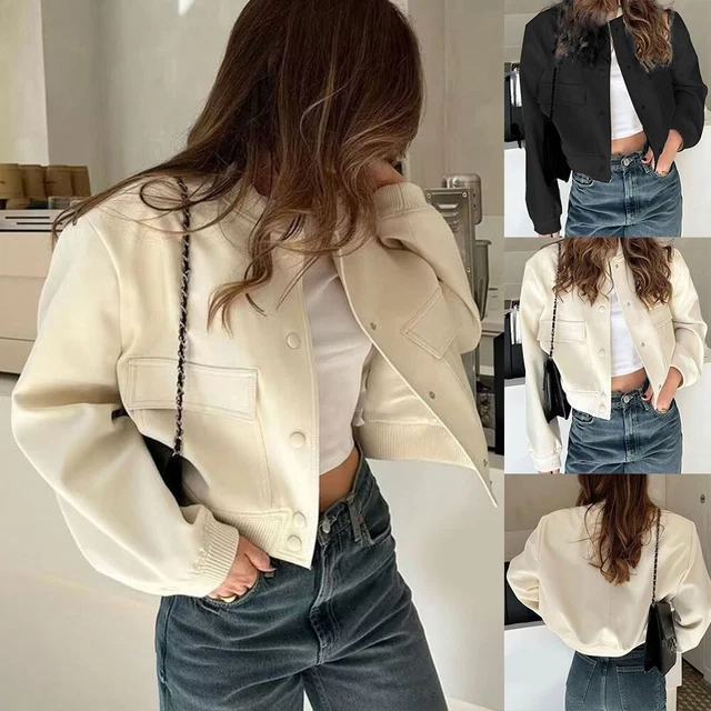 VESTE DE PRINTEMPS femme tendance boutons couleur unie manteau manches lon EUR 18,26 - PicClick FR