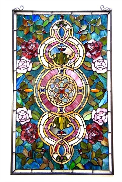 Royal Round sonora Tiffany-glass Victorian Window Panel 20x32
