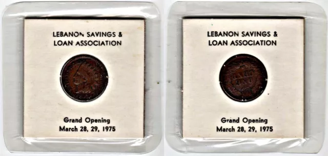 1907 Plastic Encased Indian Cent: Lebanon (Tennessee) Savings & Loan Assn: 1975