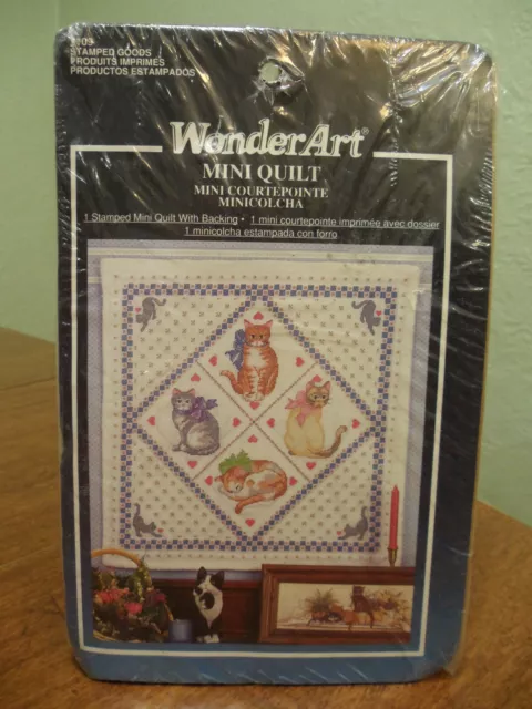 WONDERART Mini Quilt Kit #9109 KITTENS Stamped Mini Quilt Design Stamped In Ink