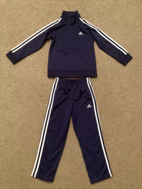 Adidas Boys Girls Zip Up Front Tricot Blue 2 pc Jacket Pants Set Youth 6