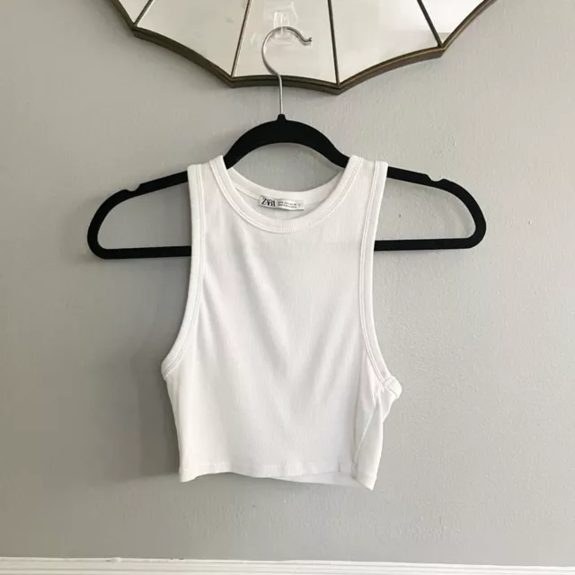 Zara Women's White Muslce Tank Cropped Top Size Medium