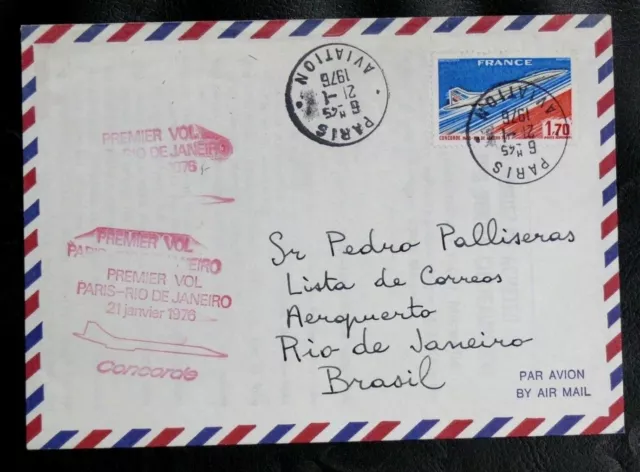 TIMBRES FRANCE : CONCORDE 1er VOL PARIS / RIO DE JANEIRO DU 21 JANVIER 1976