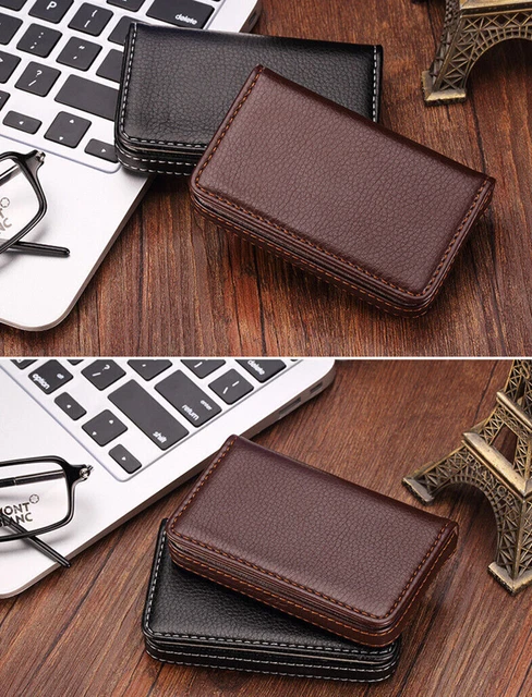 New Black Pocket PU Leather Business ID Credit Card Case Holder  Wallet