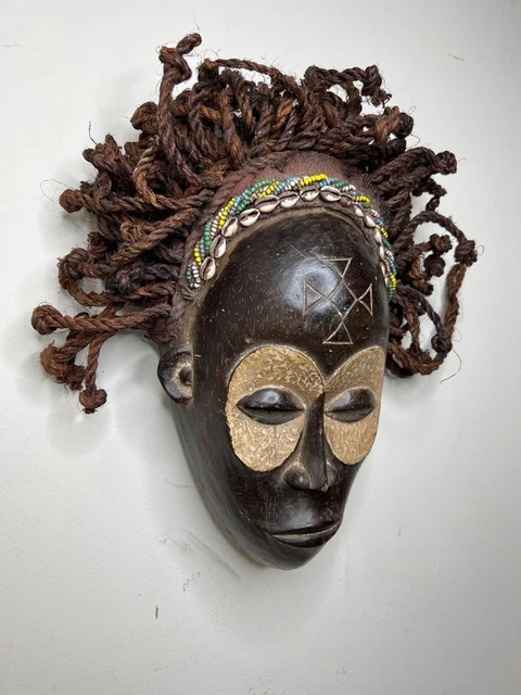 hand carved Chokwe Mask Mwana Pwo with Stand African Art 13" X 7" 2