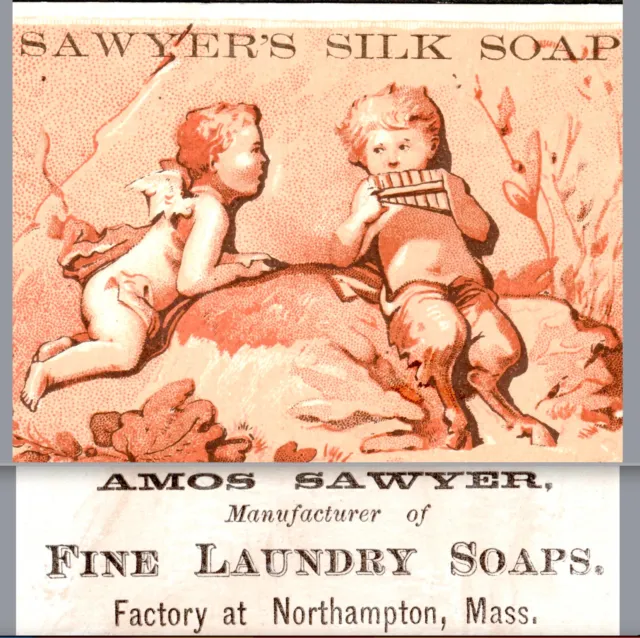 Pagan Pan Pipe © 1881 Satyr Sawyer Silk Soap Northampton MA Victorian Trade Card