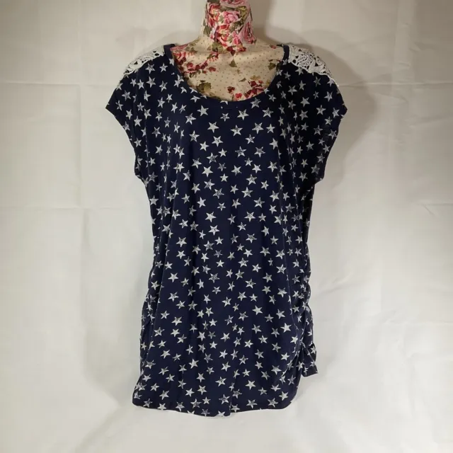 Motherhood Maternity Navy Blue With Star And Lace Shoulders T-shirt Size XL