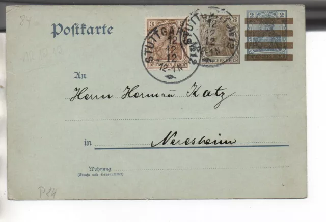 DR Ganzsache P84 m. Stempel Rarität Stuttgart Nr. 12 vom 12.12.12 12-1 Neresheim