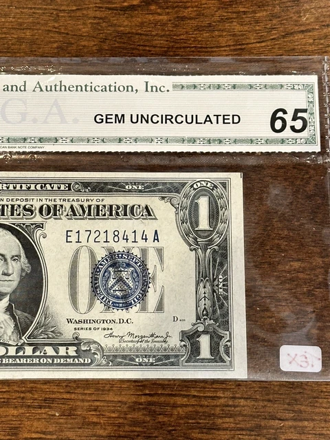 1934 $1 One Dollar Silver Cert Funnyback Gem Uncirculated Fr. 1606 E17218414A 2