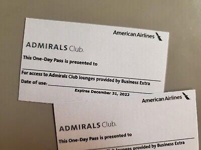 2 American Airlines ADMIRALS CLUB lounge One-Day Passes Expiring on 12/31/2022