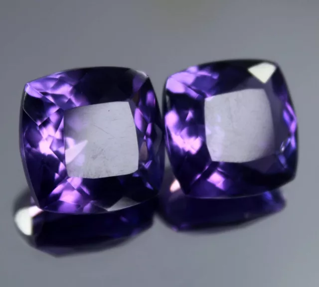 20 Ct Natural Russian Purple Amethyst Cushion Cut CERTIFIED Gemstone Pair