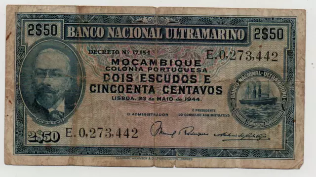 Mozambique Portugal 2.5 Escudos 1944 Pick 93 Look Scans