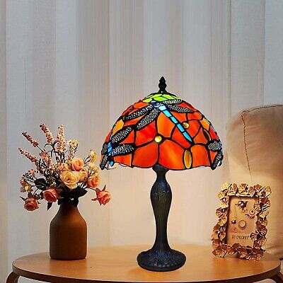 Tiffany Table Lamp Dragonfly Style Hand Crafted Desk Bedside Lamp 10 Inch Glass