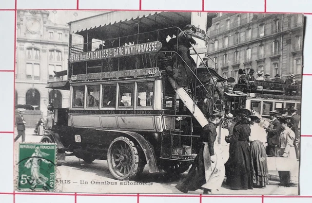 Très belle carte postale ancienne CPA animée omnibus Paris