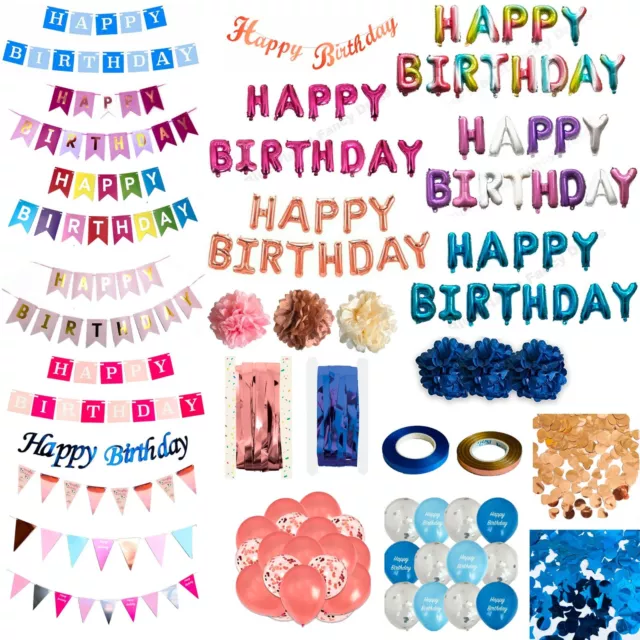 Happy Birthday Balloons Set Bunting Banner Garland Party Decoration Girls Boys