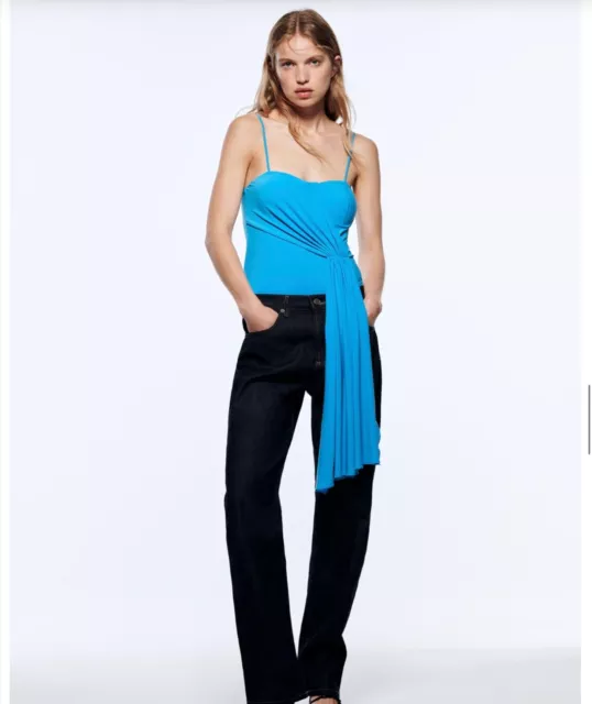 zara top, costume. draped swag size medium BNWT gorgeous blue colour.