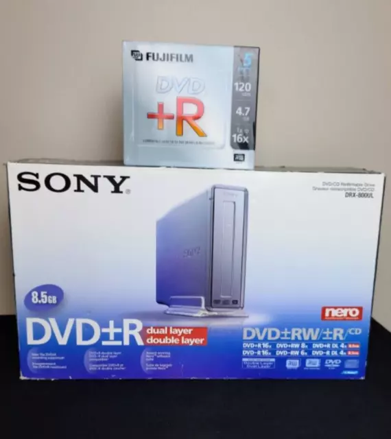 Sony DRX-800UL External Double/Dual layer DVD writer NEW Open Box + 5 Fuji DVD+R