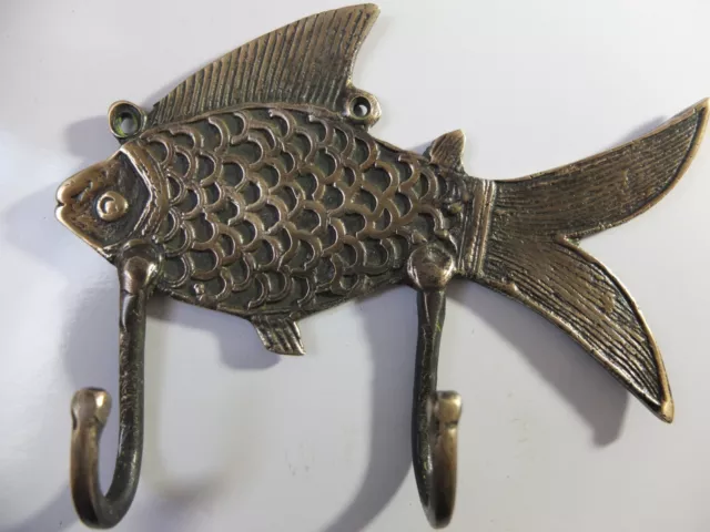 Anntique Style Solid Brass Fish Wall Hooks Hanger Nautical Key Coat Hat
