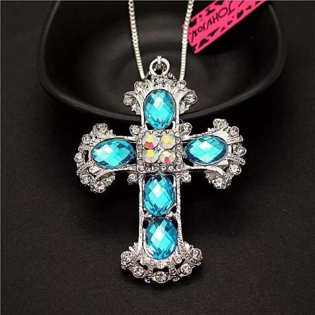 Betsey Johnson | Jewelry | Betsy Johnson Necklace Cross Pendant With Clear  Rhinestones On Gold Chain | Poshmark
