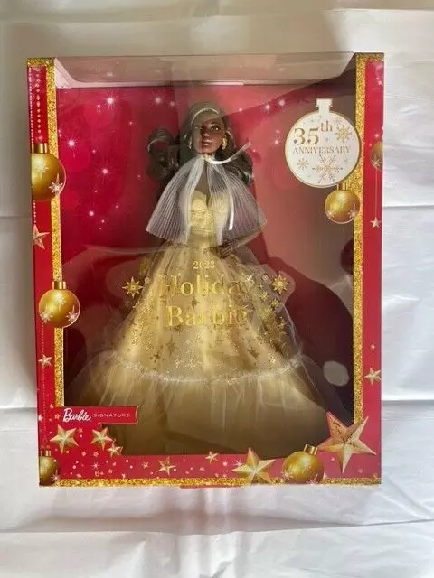 Barbie 13" Signature 2023 Holiday Collector Doll with Golden Gown and Dark