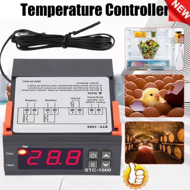 Temperature Controller Thermostat LCD Digital with Sensor STC-1000 12V 24V 220V.