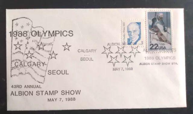 1988 Olympic Games Calgary Canada & Seoul Korea Albion Michigan Cover   Unaddr