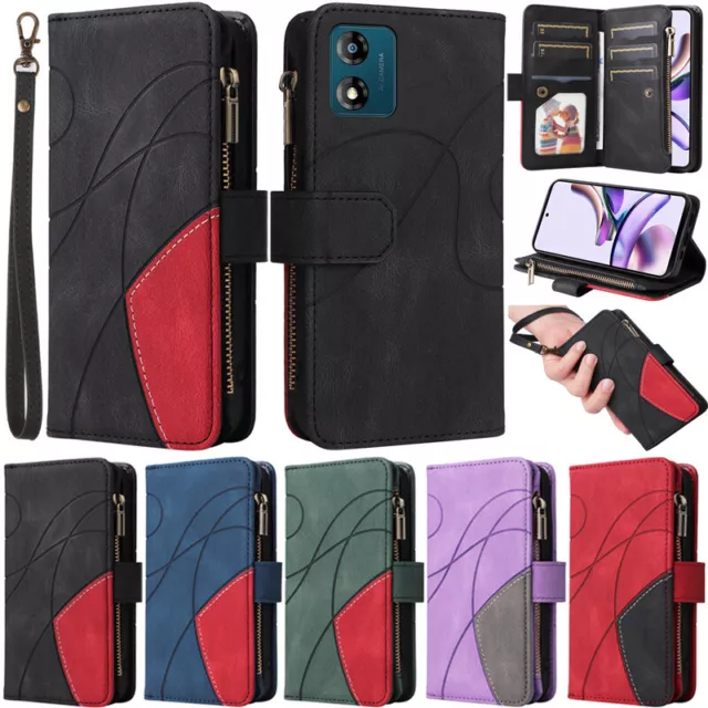 Zipper Wallet Leather Flip Cover Case For Motorola Moto G54 G84 G14 E13 G53 G30