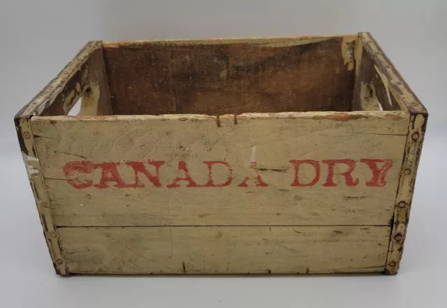 Vintage Wooden Canada Dry Ginger Ale Crate Carrier Case Metal Trim