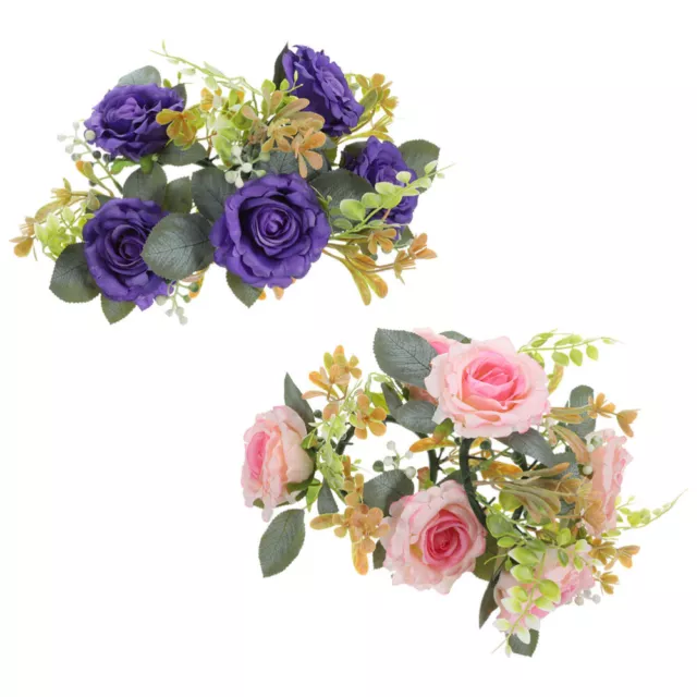 2 Pcs Candle Wreaths Artificial Flower Ring Dining Table Rose