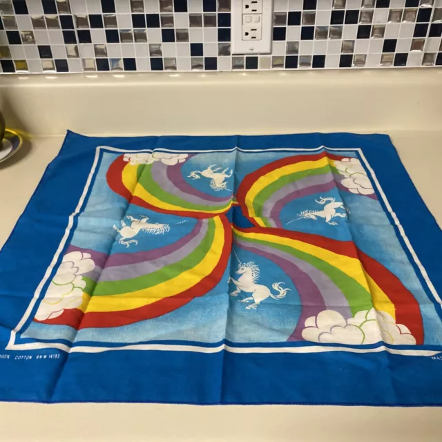 VTG 80’s Wamcraft Unicorn Rainbow Handkerchief Bandana Made USA Clouds Pride VTG 80’s Wamcraft Unicorn Rainbow Handkerchief Bandana Made USA Clouds Pride