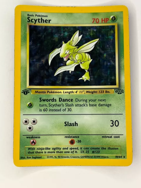 1. Auflage Scyther 10/64 Dschungel Set selten Holo WOTC Pokémon Karte fast neuwertig