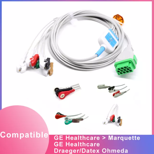 Cable de ECG compatible con GE Marquette Dash1000, Dash PRO 2000, Dash 2500,11 pin 3/5 cables