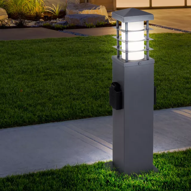 LED Inox sur Pied Lampe Energie Distributeur de Jardin Gris Prises Colonne