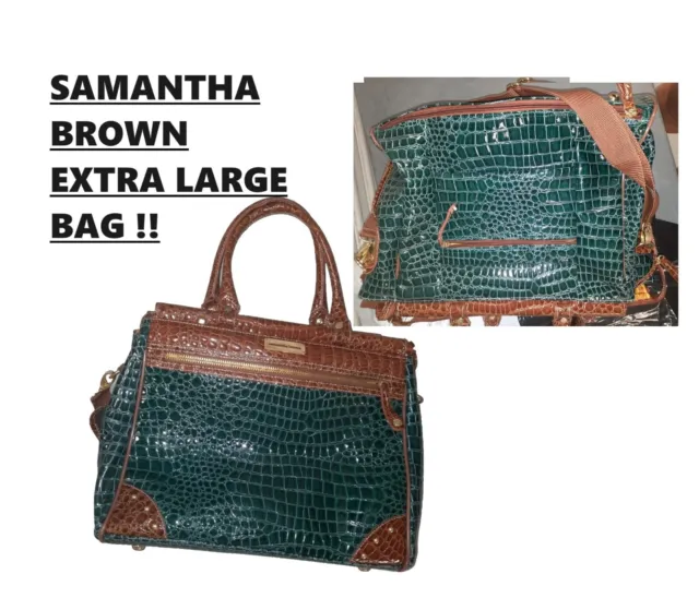 Large Samantha Brown Moc-Croc Tote Luggage Travel Purse Bag Overnight Green