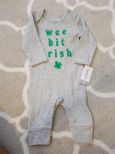 Carters Infant Boys Gray Wee Bit Irish Baby Outfit St Patricks Coverall