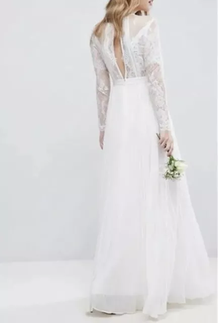 ASOS Bridal Women's White Iris Wedding Dress Size US 10 Long Sleeve Lace NEW NWT